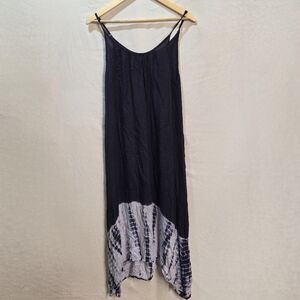 Lightweight Summer Maxi Dress Navy White Tie Dye Adjustable Spaghetti Strap Sz S